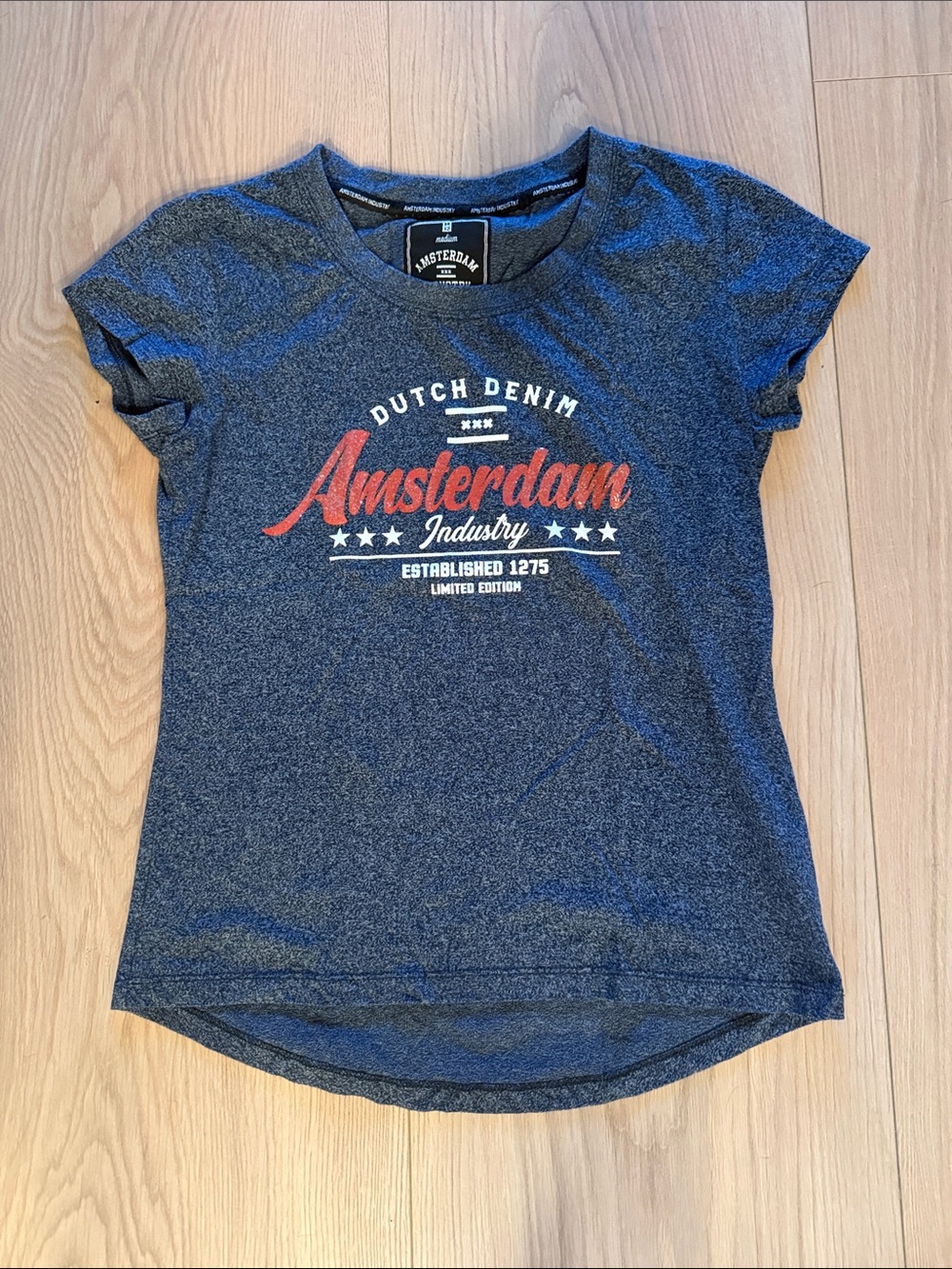Amsterdam Graphic Tee - Navy with glittery Red & White Print